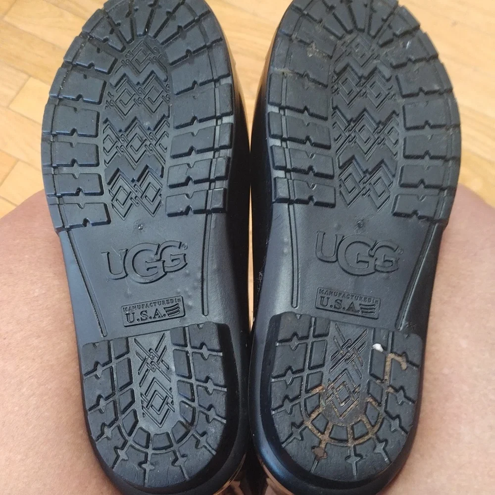 -UGG black shiny rubber calf length boots made in the USA waterproof boots
